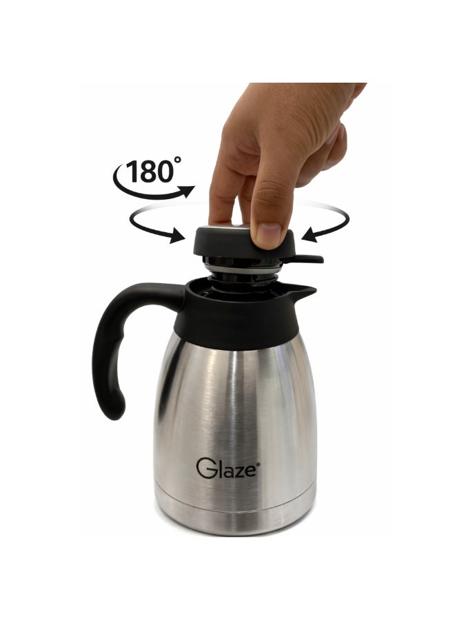 جليز ترمس حراري بسعة 2 لتر مع عزل مفرغ من الهواء، إبريق من الستانلس ستيل بزر ضغط، يحافظ على المشروبات ساخنة وباردة لساعات، مانع للتسرب، مثالي للقهوة والشاي للاستخدام في المنزل والمكتب والسفر - Image 4